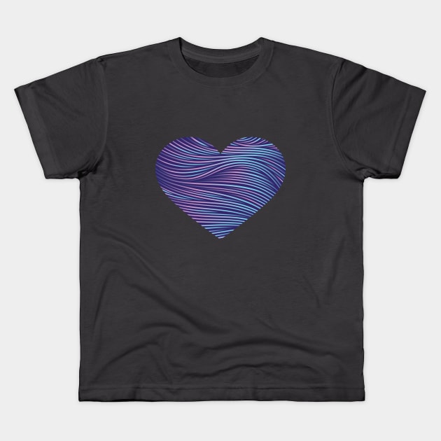 Heart in Line Shapes in Soft Purple and Teal Gradient Kids T-Shirt by azziella